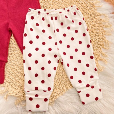 Kit 3 Calças - Raminhos, Bordo e Bolotas - Off White e Bordo